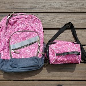 L.L.Bean Pink Deluxe Book Pack & matching lunch box